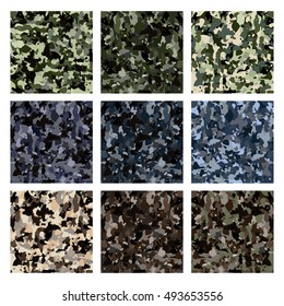 army khaki background. camouflage seamless pattern. collection of different colors of khaki