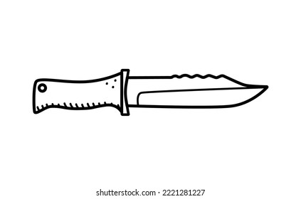 Army knife doodle vector icon. A military edged weapon or a camping knife. Isolate on white.