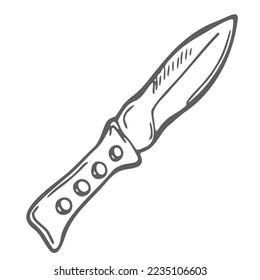 Icono vectorial del garabato del ejército. Un arma de borde militar o un cuchillo de campamento. Aislar en blanco.