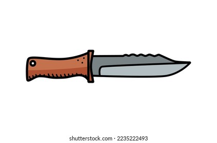 Army knife doodle vector icon. A military edged weapon or a camping knife. Isolate on white.