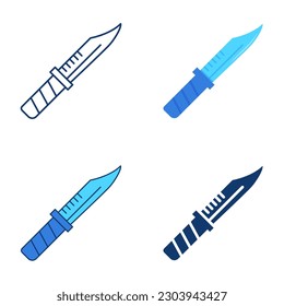 Icono de cuchillo del ejército establecido en estilo plano y de línea. Símbolo de arma fría de combate militar. Ilustración del vector