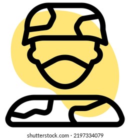 Army man in headwear and mask for safety.