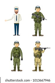 Army man icon set. Cartoon set of army man vector icons for web design isolated on white background