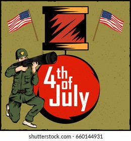 Army man on 4th of July Happy Independence Day America background in vector
