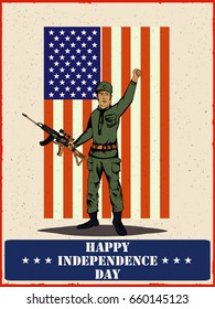 Army man on 4th of July Happy Independence Day America background in vector
