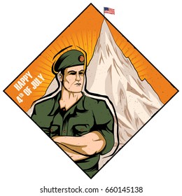 Army man on 4th of July Happy Independence Day America background in vector