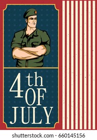 Army man on 4th of July Happy Independence Day America background in vector