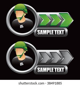 army man on green and gray arrow banners