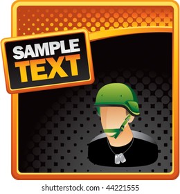 army man on orange and black halftone banner