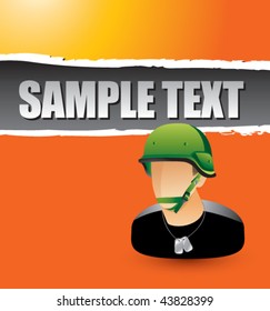 army man on orange ripped banner