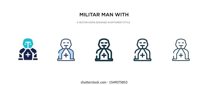 army man with protection equipment icon in different style vector illustration. two colored and black army man with protection equipment vector icons designed in filled, outline, line and