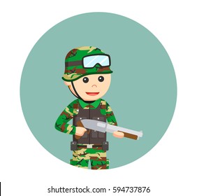 army man with shotgun in circle background