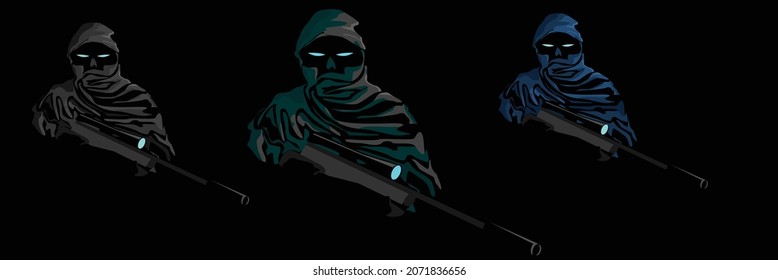 army mascot logo, ghost sniper on black background