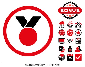 Army Medal icon with bonus elements. Vector illustration style is flat iconic bicolor symbols, intensive red and black colors, white background.