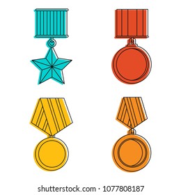 Army medal icon set. Color outline set of army medal vector icons for web design isolated on white background