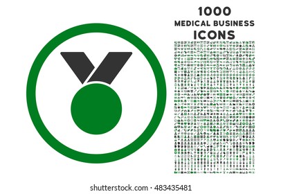 Army Medal rounded vector bicolor icon with 1000 medical business icons. Set style is flat pictograms, green and gray colors, white background.