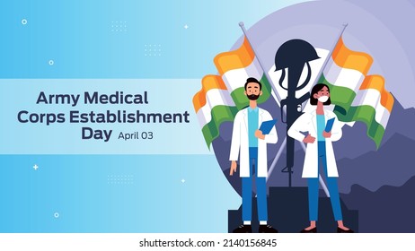 Army Medical Corps Establishment Day on April 03 business brochure flyer banner design horizontal template vector, cover presentation abstract, modern publication poster and flag-banner.