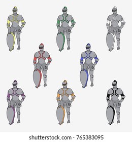 Army. Medieval knight armor. Hand drawn vector stock illustration. Seamless pattern