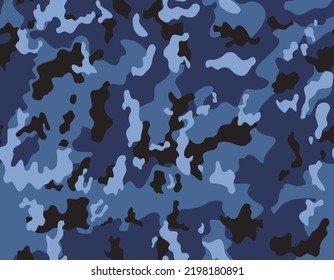 Army military camo blue background, pattern repeat, vector illustration. Disguise