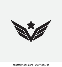 Army military emblem. Wings with star logo design.