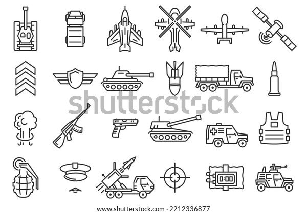 Army and\
military icon set. War equipment sign. Flat style vector\
illustration isolated on white\
background