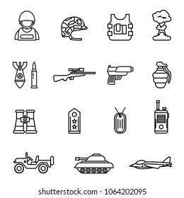 army and military icon set with white background. Thin Line Style stock vector.