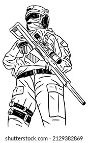 Tropas militares francotiradores detienen ilustración de la línea de guerra