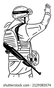 Soldaten der Armee Sniper Stopp The War Line Art Illustration