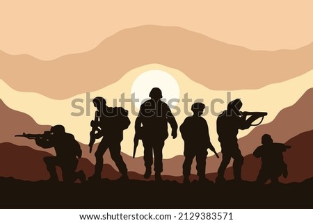 Army Military Troops Sniper Stop The War Flat silhouette Art illustration