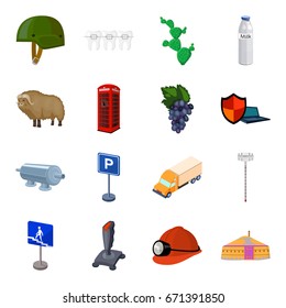 Army, mine, antiquity and other web icon in cartoon style.Mexico, winemaking, dentistry