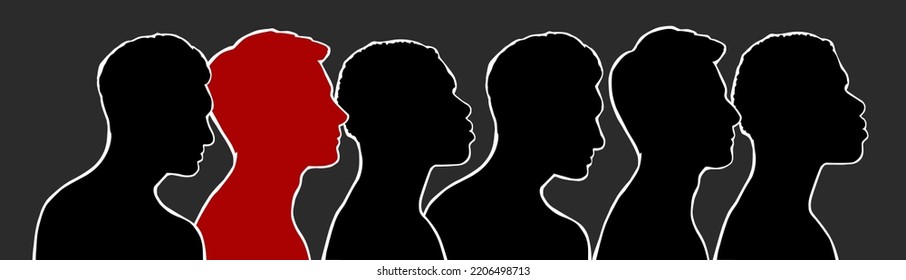 Army mobilization. Choice concept. Silhouettes of diverse men. Vector flat illustration.