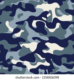 
Army modern camouflage pattern. Seamless background. Blue and milk spots. Military texture. Creative design.