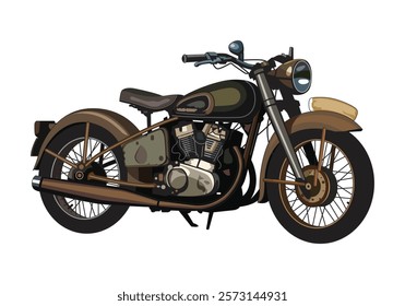 Army motorcycle, motorized war vehicle classic style. Vector illustration.