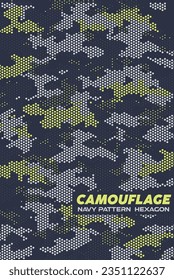 army navy camouflage pattern design modern hexagon digital background vector illustration military gear template grey green blue abstract