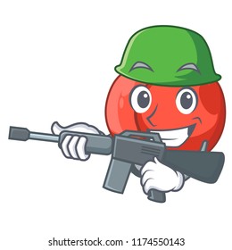 Army nectarine with leaf isolated on cartoon