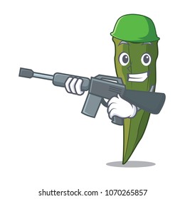 Army Okra Character Cartoon Style