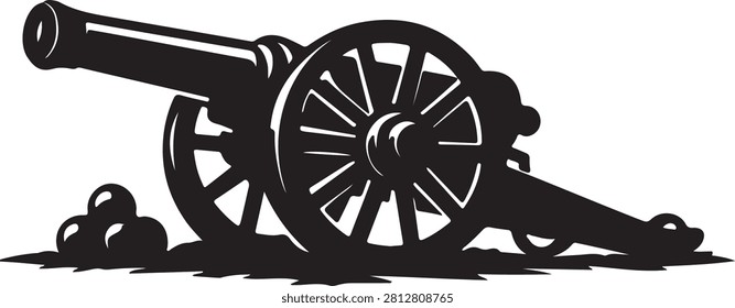army old cannon logo silhouette vector illustration, field gun logo, weapon military old cannon history logo silhouette vector