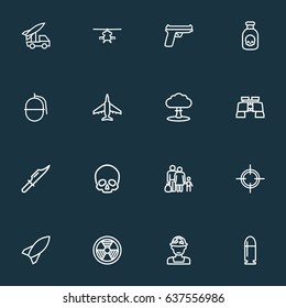 Army Outline Icons Set. Collection Of Officer, Target, Zoom Glasses And Other Elements. Also Includes Symbols Such As Glass, Grenade, Hazar.