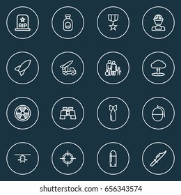Army Outline Icons Set. Collection Of Venom, Zoom Glasses, Rocket And Other Elements. Also Includes Symbols Such As Knife, Artillery, Dynamite.