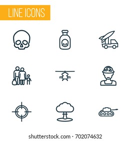 Army Outline Icons Set. Collection Of Venom, Atomic Bomb, Officer And Other Elements. Also Includes Symbols Such As Venom, Army, Officer.