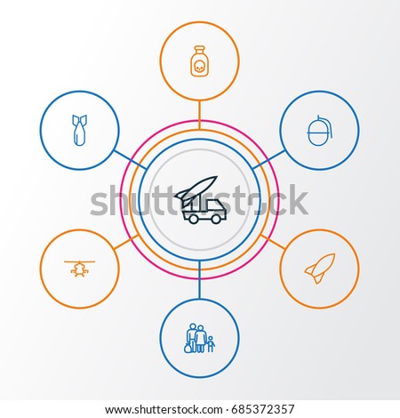 Army Outline Icons Set. Collection Of Fugitive, Bombshell, Dynamite And Other Elements. Also Includes Symbols Such As Fugitive, People, Refugee.