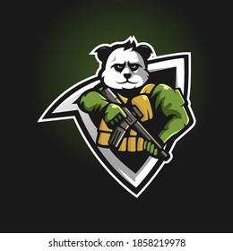 Vector de diseño del logo de la mascota panda del ejército