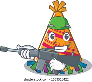 Army party hat character isolated in cartoon