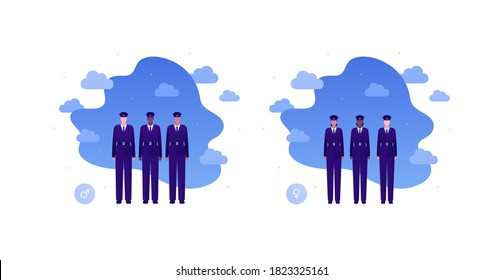 Army patriotism concept. Military and police character in mess uniform. Vector flat people illustration. Diverse human group of male and female in attention pose. Design for banner, web, infographic