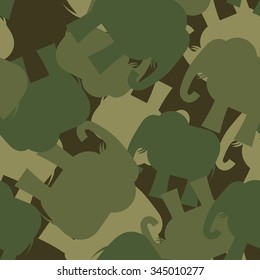 Army Pattern elephant. Camo background of green elephant. Military seamless ornament from animal jungle.
