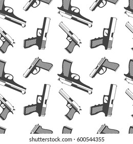 Army pattern with gun icons on white background