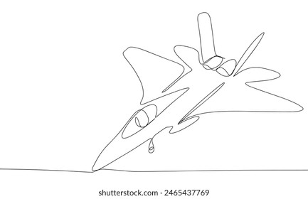 Avión del ejército una línea continua. Línea de avión del ejército. Arte vectorial dibujado a mano.
