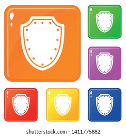 Army protective shield icons set collection vector 6 color isolated on white background