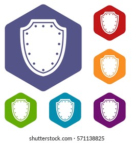 Army protective shield icons set rhombus in different colors isolated on white background