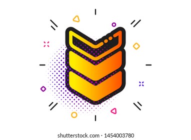 Army reward sign. Halftone circles pattern. Shoulder strap icon. Best rank symbol. Classic flat shoulder strap icon. Vector
